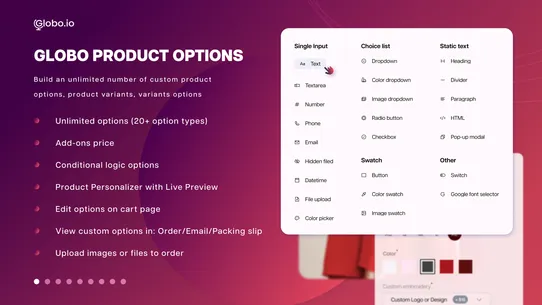 Globo Product Options, Variant screenshot