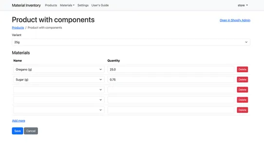Material Inventory screenshot