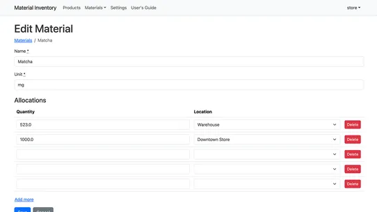 Material Inventory screenshot