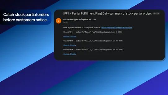 FP1 – Partial Fulfillment Flag screenshot