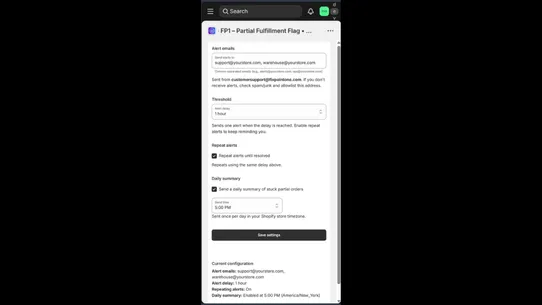 FP1 – Partial Fulfillment Flag screenshot