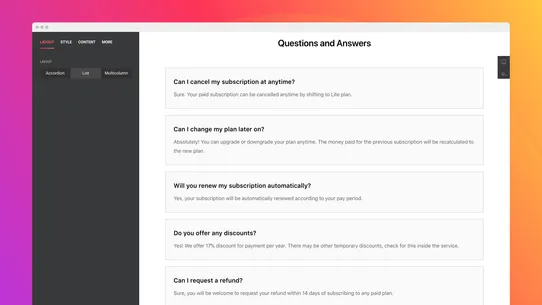 Product FAQ Page screenshot