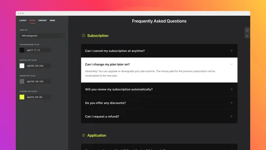 Product FAQ Page screenshot