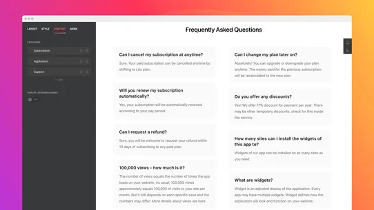 Product FAQ Page screenshot