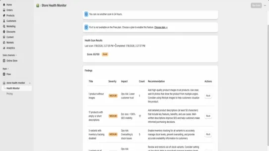 Store health monitor screenshot