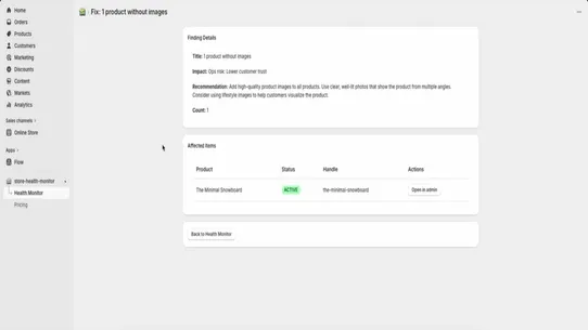 Store health monitor screenshot