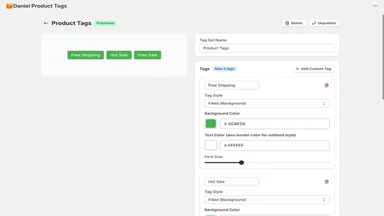Daniel Product Tags screenshot