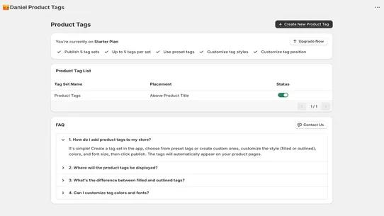 Daniel Product Tags screenshot