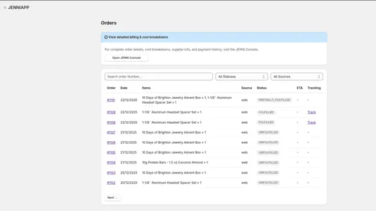 JENNi ‑ Backup &amp; Fulfillment screenshot