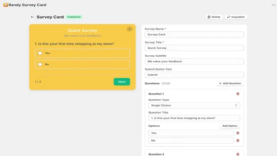 Randy Survey Card screenshot