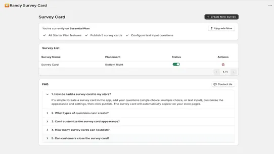 Randy Survey Card screenshot