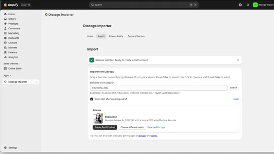 Discogs Importer screenshot
