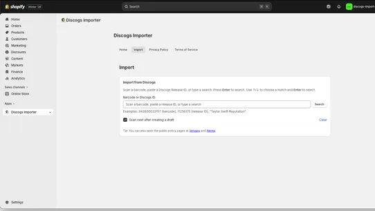 Discogs Importer screenshot