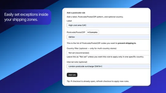 FP1 – Postcode Shipping Guard screenshot