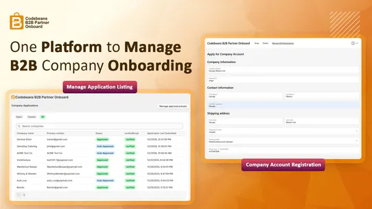 Codebeans B2B Partner Onboard screenshot