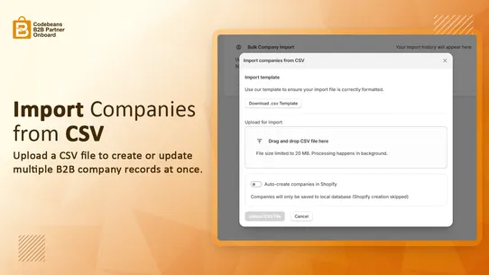 Codebeans B2B Partner Onboard screenshot
