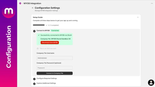 MYOB Integration screenshot
