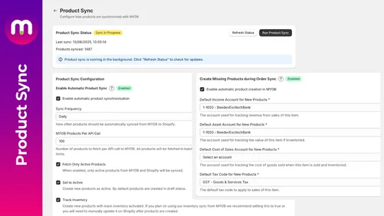 MYOB Integration screenshot
