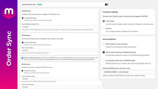 MYOB Integration screenshot