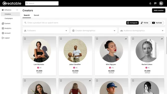 Creatable Influencer Marketing screenshot