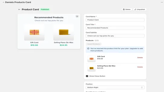 Daniels Products Card screenshot