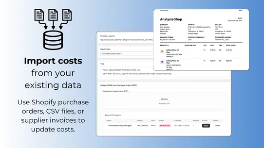 Easy COGS: update product cost screenshot