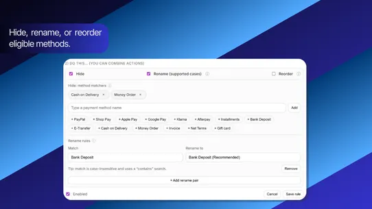FP1 – Hide Payment Methods screenshot