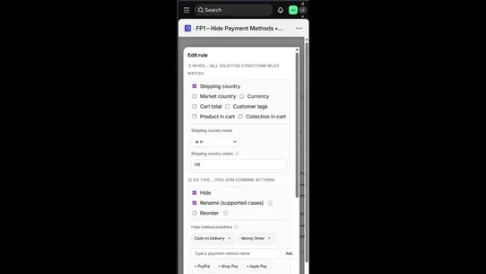 FP1 – Hide Payment Methods screenshot