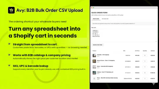 Avy: B2B Bulk Order CSV Upload screenshot