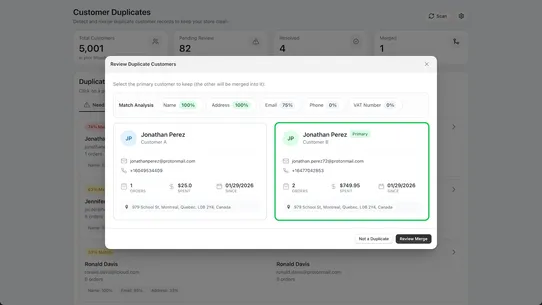 Singulary ‑ Merge Customers screenshot