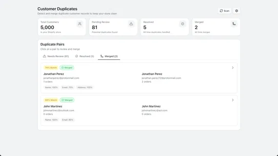 Singulary ‑ Merge Customers screenshot