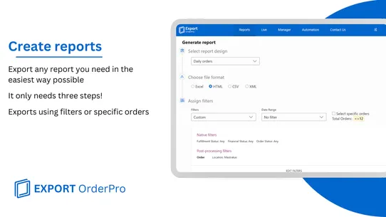 EXPORT OrderPro: Order reports screenshot