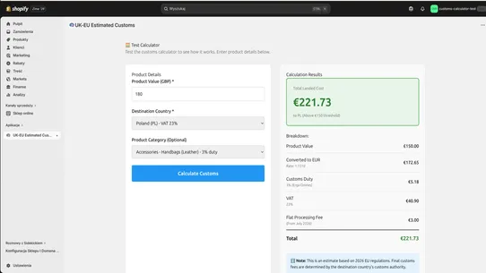Stybra: Est. UK‑EU Customs screenshot