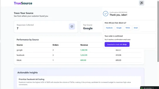 TrueSource Order Attribution screenshot