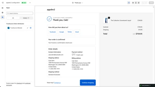 TrueSource Order Attribution screenshot