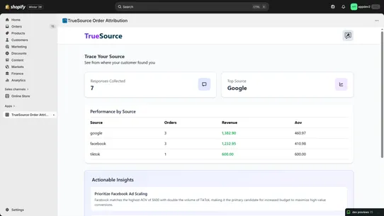 TrueSource Order Attribution screenshot