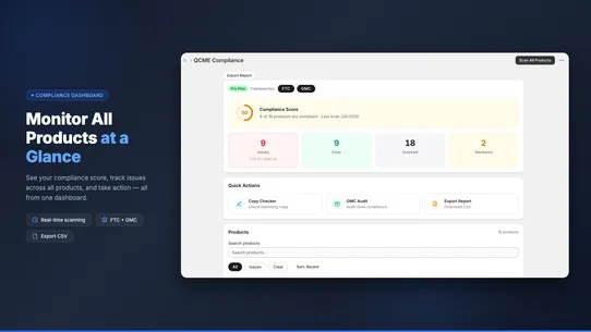 QCME ‑ FTC + GMC Compliance screenshot