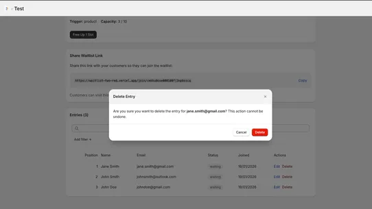 Waitlist Flow Wizard screenshot