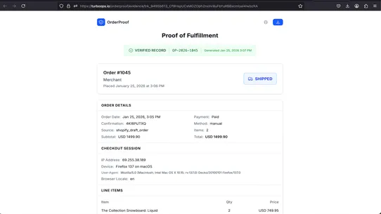 OrderProof screenshot