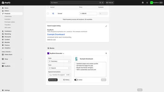 BuyBlurb: AI Product Summaries screenshot