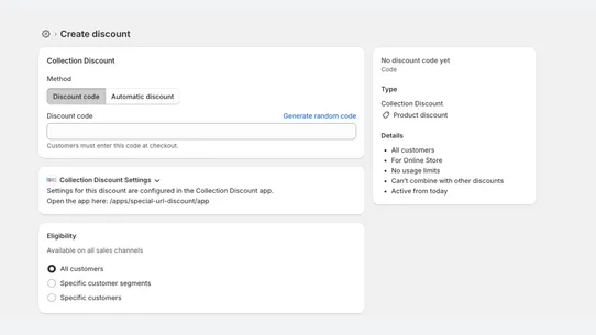 Special URL Discount screenshot
