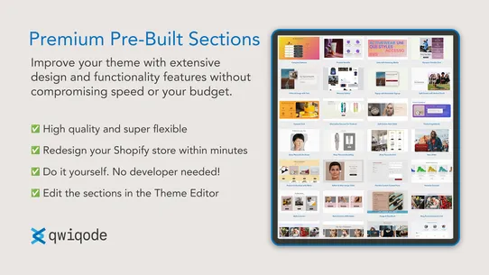 Qwiqode Theme Sections screenshot