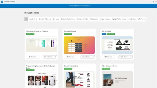 Qwiqode Theme Sections screenshot