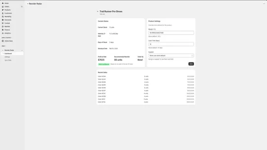 Reorder Radar screenshot