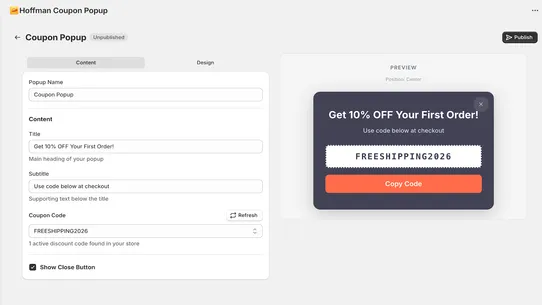 Hoffman Coupon Popup screenshot