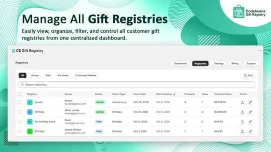 Codebeans Gift Registry screenshot