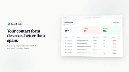FormSentry spam blocker screenshot