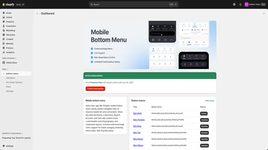 Mobile Bottom Menu screenshot