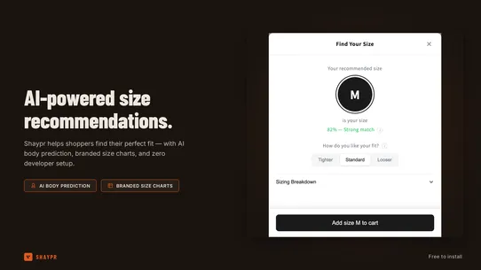 Shaypr | AI Size Quiz &amp; Charts screenshot