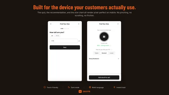 Shaypr | AI Size Quiz &amp; Charts screenshot